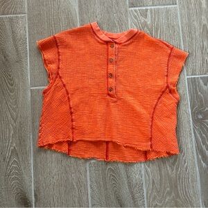 Orange Waffle Knit Distressed Tee